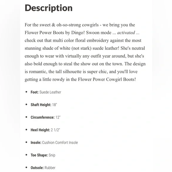 Viral Dan Post Ladies Flower Power White Suede Tall Western Boots DI277-WH Sz9 - Picture 12 of 12